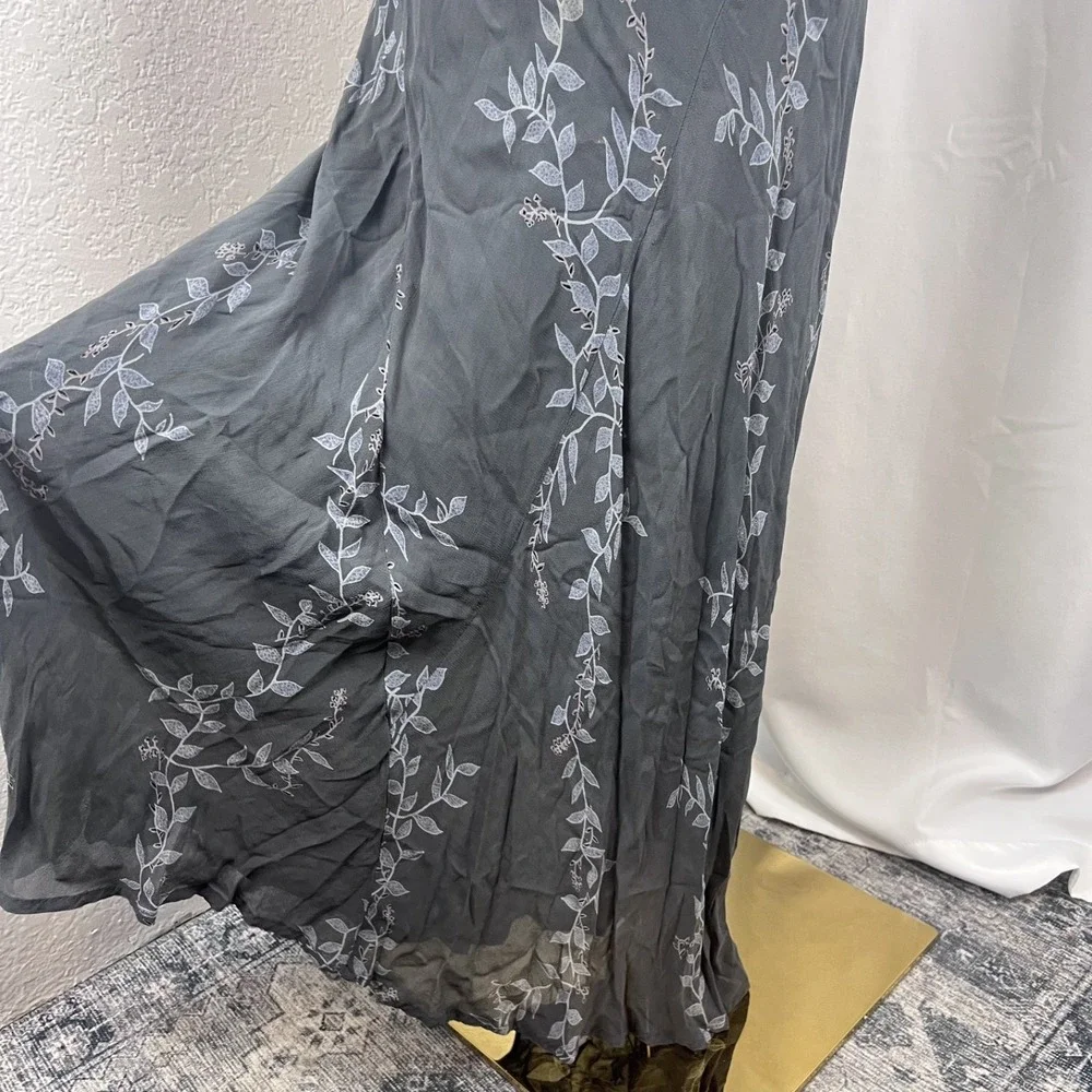 Vintage Y2K Merona Maxi Dress Womens 6 Gray Blue Floral Sheer Fairy Fairygrunge